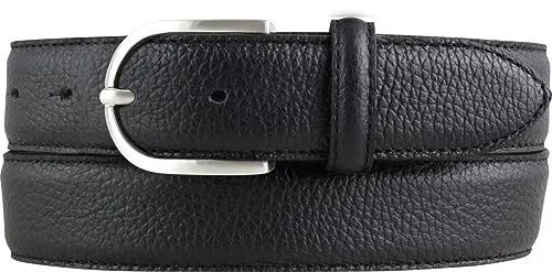BELTINGER Italienischer Damen-Gürtel, 35 mm breit, Damen, Chinogürtel, Hosengürtel, strukturiertes Leder, Schließe Silber | Schwarz 80cm