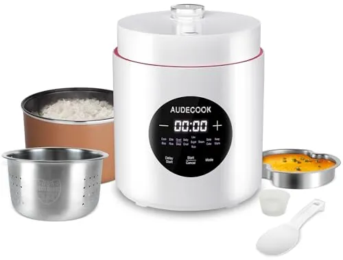 Audecook Reiskocher Klein 1,5 L – Low Carb Multikocher mit Dampfgarer - Kompakter 7-in-1 Reiskocher mit innovativer Low Carb Technologie zur Zuckerreduzierung – Ideal für gesundheitsbewusste Ernährung und einfache Bedienung.