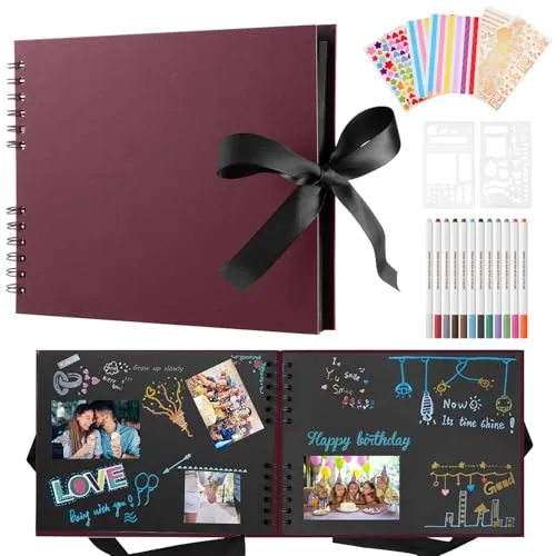 DazSpirit Albums, Fotoalbum Zum Selbstgestalten, 80 Schwarze Seiten Scrapbook DIY Fotobuch Zum Einkleben, Geburtstagsgeschenk, Hochzeitstagsgeschenk, Valentinstagjahrestag Geschenk, Rotbraun