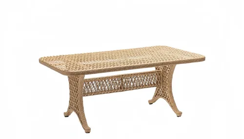 Hochwertiger Beistelltisch Beige aus Rattan - Moderner Kaffeetisch - Eleganter Couchtisch für bis zu 2 Personen, ideal für Terrasse oder Balkon. Mit seinen kompakten Maßen von 180 x 100 x 75 cm ist er ein stilvolles Highlight in jedem modernen Wohnraum.
