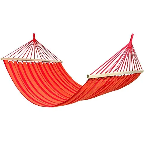 LINDER LEX Hängematte mit Holzrahmen 200 x 150 cm - Hängematte mit Holzgestell, ideal zum Entspannen im Garten oder auf der Terrasse, belastbar bis 120 kg und aus langlebigem Baumwoll-Polyester Gewebe gefertigt.