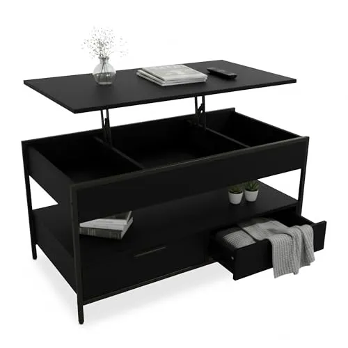relaxdays Couchtisch mit Stauraum, schwarz