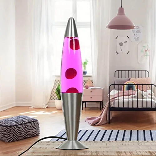 Licht-Erlebnisse Lavalampe Pink, Tisch Lampe Retro, 42 cm groß, verträumt, feminin, G9 25 W mit Kabelschalter, inklusive Leuchtmittel, Jugendzimmer, Dekoleuchte