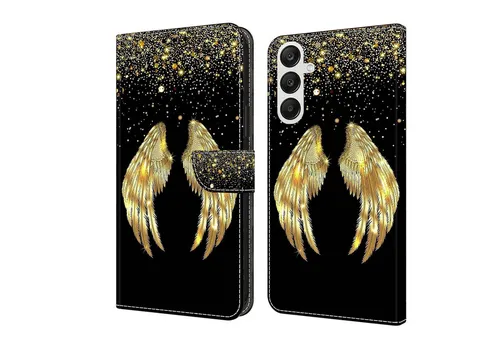 CLM-Tech Handytasche für Samsung Galaxy A56 5G Hülle aus PU-Leder Klapphülle (goldene Flügel, Handyhülle mit Standfunktion - Wallet Flip Case inklusive Kartenfächer), Cover mit Magnetverschluss Samsung Galaxy A56 5G Schutzhülle