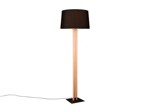 Moderne Stehleuchte mit Holz und schwarzem Stoffschirm, H: 150cm - Standleuchten & Deckenfluter mit dimmbarem Leuchtenstab, 10 Watt LED, 1200 Lumen, warmweiß. Ideal für gemütliche Beleuchtung im Wohnbereich.
