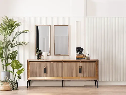 Elegantes Sideboard mit Spiegel in Gold – Modernes Esszimmermöbel