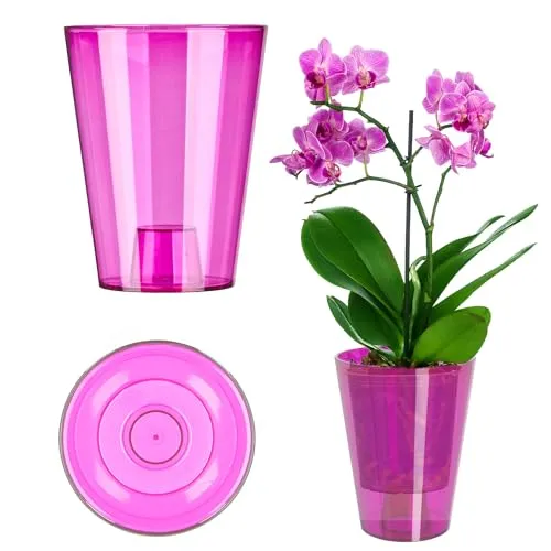 KADAX Blumentopf, schlanker Orchideentopf, Schlichter Pflanzkübel, Blumenkübel für Orchidee, Knabenkraut, Gänseblümchen, Übertopf für Küche und Wohnzimmer (⌀ 12cm, rund, Rosa)