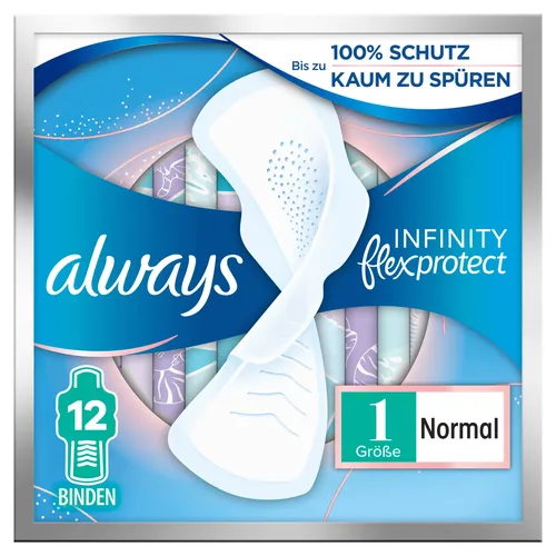 Always Infinity Normal Size 1 Binden 12 St. - Binden für Damen, ideal für Tage mit leichten Blutungen, mit Flügeln für optimalen Seitenschutz und hohem Komfort durch hohe Luftdurchlässigkeit.