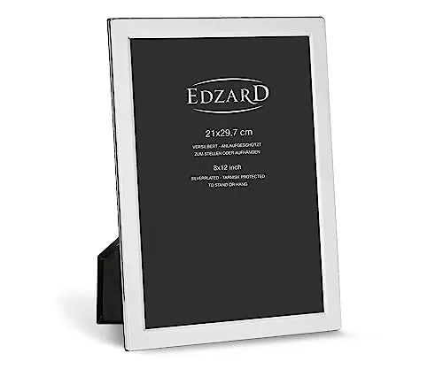 EDZARD Bilderrahmen Salerno für DIN A4 Fotos - Wand- & Tischbilderrahmen, edel versilbert und anlaufgeschützt, ideal für stilvolle Präsentation von Erinnerungen oder Zertifikaten.