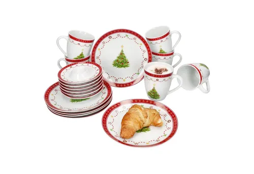 MamboCat Weihnachtstraum 18tlg Frühstücksset - Service & Geschirrsets für 6 Personen, aus feinstem Porzellan, ideal für festliche Anlässe mit robustem Weihnachtsdekor.