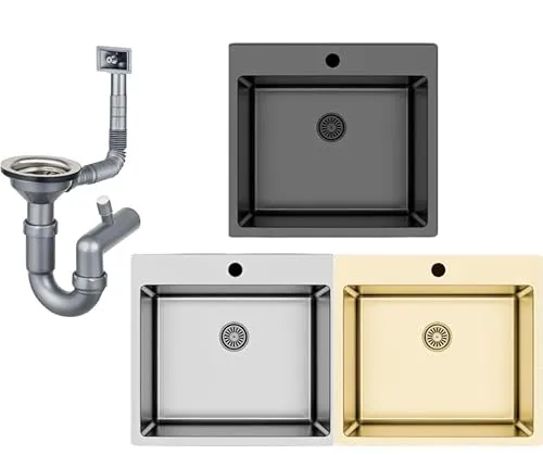 Faizee Home Edelstahlspüle 50 × 55 cm Schwarz - Moderne eckige Küchenspüle aus hochwertigem Edelstahl, kratzfest und langlebig, ideal für Unterschränke ab 45 cm.