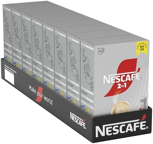 NESCAFÉ 2-in-1 Getränkepulver-Sticks, löslicher Bohnenkaffee mit Creamer, Instant-Kaffee aus erlesenen Kaffeebohnen, koffeinhaltig, 8er Pack (8 x 10 Getränkepulver-Sticks à 8g)