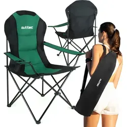 Outtec Campingstuhl - Faltbar & bis 130 kg - Camping-Möbel mit Getränkehalter und Tragetasche. Ideal für Angeln und Outdoor-Aktivitäten, bietet dieser klappbare Stuhl hohen Sitzkomfort und Stabilität dank seines robusten Stahlrahmens.