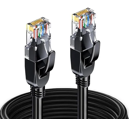 Elfcam® - 1,5 Meter Ethernet Kabel Cat 7 Rund, LAN Kabel mit Vergoldetem RJ45 Stecker, Netzwerkkabel 100% Kupfer Starres Verlegekabel, SFTP, 28 AWG, Schwarz, 1,5m