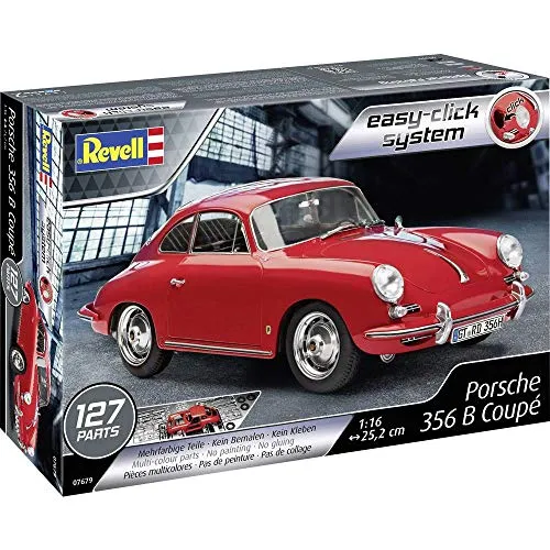 Revell Modellbausatz Porsche 356 Coupé 1:16 - Miniatur Motorfahrzeug-Modelle mit beweglicher Motorhaube und verchromten Details für ein realistisches Bau-Erlebnis; ideal für Modellbauer und Autoliebhaber ab 10 Jahren.