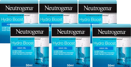 Neutrogena Hydro Boost Gesichtscreme Aqua Gel 6x 50 ml - Erfrischende Feuchtigkeitspflege für normale und Mischhaut, mit Hyaluron-Gel-Komplex für langanhaltende Feuchtigkeit und ein strahlendes Hautbild.
