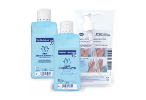Horn Medical Horn Medical Dosierpumpe mit 2x Sterillium classic pure 500ml Hand-Desinfektionsmittel (Spar-Set, [- bekannt & bewährt Farbstoff- und parfümfrei auch für empfindliche Haut)
