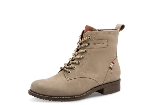 Schnürboots TAMARIS Damen Gr. 36 grau (taupe) - Wanderschuhe aus Leder und Textil mit 3,5 cm Blockabsatz, ideal für einen lässigen Look. Die Kontrastnähte verleihen den Schnürstiefeletten einen besonderen Stil.