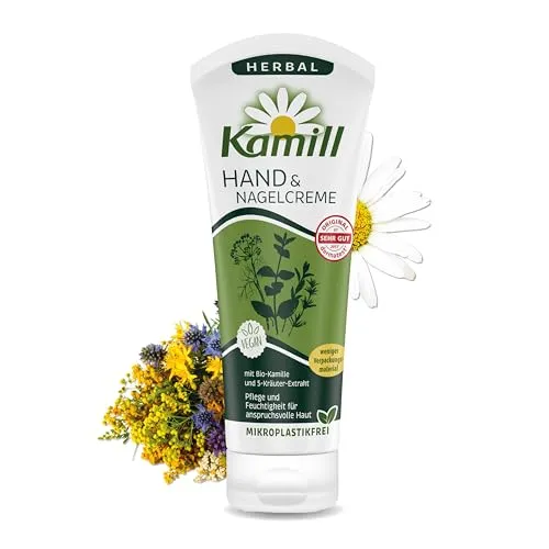 Kamill Handcreme Herbal 100ml – vegane Creme – Hand- & Nagelpflege mit Bio- Kamille und 5-Kräuter-Extrakt in Reisegröße – pflegend & feuchtigkeitsspendend