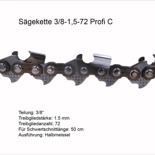 Profi C Sägekette 3/8 1.5 mm 72 TG Ersatzkette für Stihl Dolmar Husqvarna