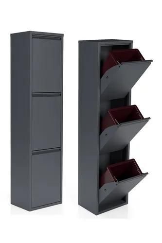 Kaufexpress Mülltrennsystem Bristol – 3-fach, Metall, Anthrazit, platzsparend und vormontiert - Das Kaufexpress Mülltrennsystem Bristol mit 3 Fächern sorgt für eine systematische Mülltrennung in jedem Raum. Mit drei robusten Klappen und herausnehmbaren 15 L-Einsätzen ist es ideal für eine hygienische Abfallorganisation.