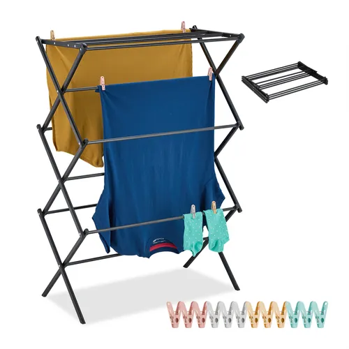 relaxdays Klappbarer Wäscheständer in Schwarz