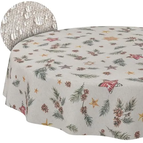 Weihnachtstischdecke Stofftischdecke Tischdecke Weihnachten abwaschbar pflegeleicht Weihnachten Stern Rund 100cm Schnittkante