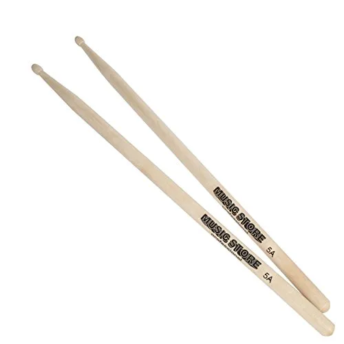 MUSIC STORE 5A Maple Drumsticks, Wood Tip, Acorn Kopfform, 405mm Länge, 14mm Durchmesser, Robuste, Leichte, Preiswerte Alternative für Drummer mit hohem Stick-Verschleiß