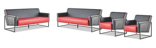 Elegantes Sofa-Set 3-Sitzer mit Sessel in Schwarz-Rot - Stilvolles Sofa-Set für das Wohnzimmer, bestehend aus einem 3-Sitzer und einem Sessel. Hochwertige Materialien und modernes Design sorgen für Komfort und Eleganz. Ideal für entspannte Abende.