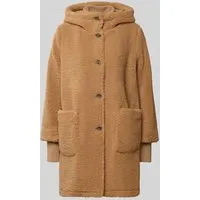 Tom Tailor Denim Regular Fit Teddy-Mantel mit Kapuze in Camel, Größe S