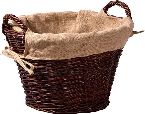dobar® Premium Kaminholzkorb aus ungeschälter Weide - Kaminholzaufbewahrung mit Tragegriffen - Kaminholztrage mit herausnehmbarer Juteeinlage - Kaminholztasche - 50 x 50 x 34 cm - Dunkelbraun