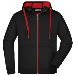 Kapuzen Sweatjacke Doubleface JN355 - James & Nicholson Black/Red XL - Funktionsjacken, sportliche Kapuzen Sweatjacke in Doubleface-Optik, ideal für Outdoor-Aktivitäten und erhältlich in verschiedenen Farben und Größen S-3XL.