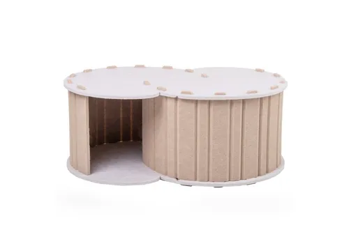 Lyveo Faltbares Katzenhaus 58x40x24cm – Beige/Weiß - Katzenhaus und Katzentunnel in einem, ideal für Rückzug und Spiel. Faltbar und platzsparend, aus hochwertigem Filz für gemütliche Stunden.
