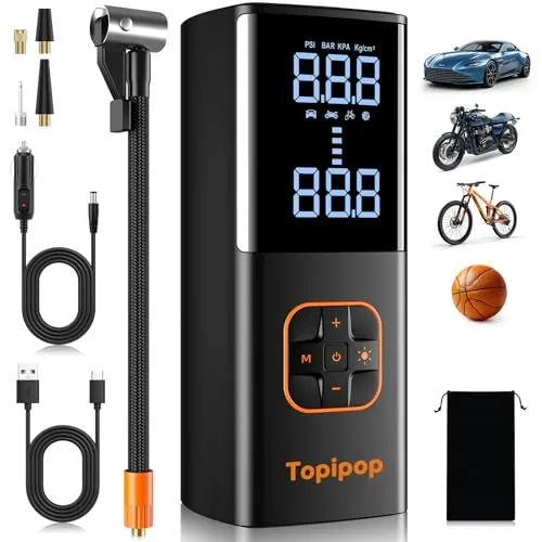 Elektrische Luftpumpe, 150 PSI Luft Kompressor, 12V Anschluss & Kabellose Wiederaufladbare Luftpumpe für Auto/Fahrrad(Schwarz)