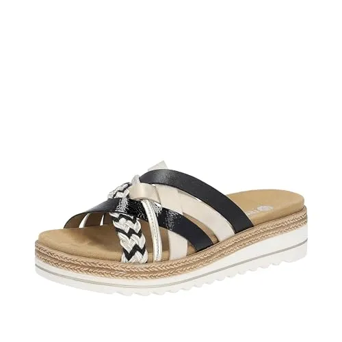 Remonte Damen D0Q50 Sandale, schwarz-Weiss-Gold - Damen-Sneaker mit hochwertigem Lederimitat, leichtem Design und weichem Microvelour-Fussbett für optimalen Tragekomfort.