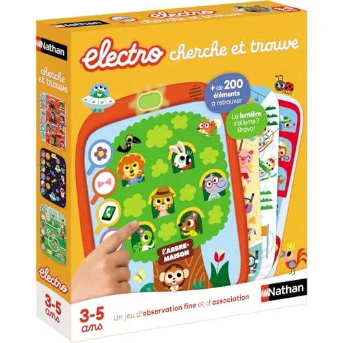 Nathan – Elektro Suche und Finde – Lernspiel – elektronisches Spiel – LernQuiz – Verschiedene Themen Schule, Strand, Ozeane, Wald, – 10 illustrierte Karten – zum Mitnehmen – ab 3 Jahren