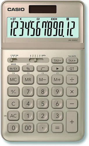 Casio JW-200SC-GD eleganter Tischrechner, 12-stelliges LC-Display mit Rechenbefe