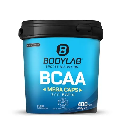 Bodylab24 BCAA Mega Caps 400 Kapseln - Verzweigtkettige Aminosäuren (BCAA) mit 1800mg pro Portion im idealen Verhältnis 2:1:1, einfach dosierbar und perfekt für Sportler.