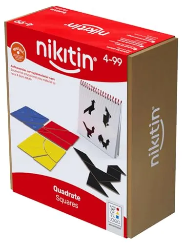 Das Nikitin Material. N3 Quadrate - Kreatives Tangram Spiel - Lernhilfen & Abiturwissen - Fördert Fantasie und geometrische Grunderfahrungen mit 68 bunten Holzteilen und 35 Spielvorlagen für Spaß und Tüftelei ab 4 Jahren.