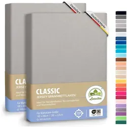 leevitex® Spannbettlaken Spannbettlaken, Mako-Jersey, Gummizug: rundum, (2 Stück), OEKO-TEX® STANDARD 100 zertifiziert grau|silberfarben 180-200 cm x 200-220 cm