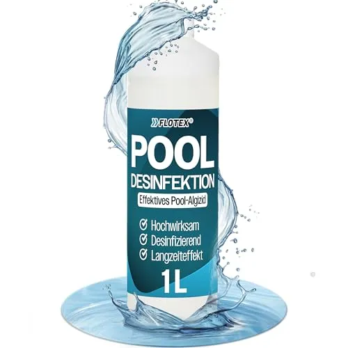 Flotex® Pooldesinfektion 1L - Flüssiges Algizid für Pool I Pool Algenvernichter mit Klareffekt | Algenvernichter Pool | Desinfizierendes Reinigungsmittel gegen Algen