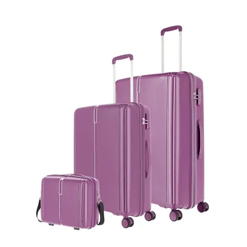 Travelite VAKA Kofferset M/L und Beautycase in Lila - Praktisches Kofferset mit 4 Rollen für müheloses Reisen und einem zusätzlichen Beautycase für Ihre Kosmetikartikel.