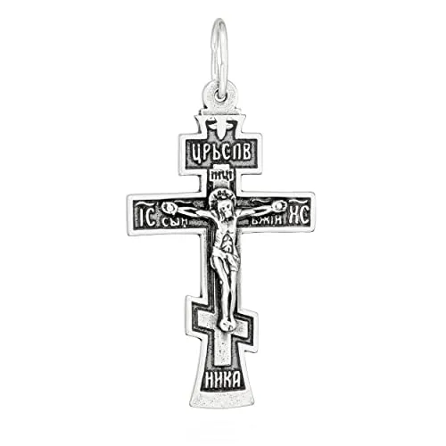 NKlaus Kettenanhänger Jesus Kreuz aus 925er Silber - Hochwertiger orthodoxer Anhänger aus 925er Sterlingsilber, feine Verarbeitung, ideal als Glaubenssymbol oder Geschenk für besondere Anlässe.