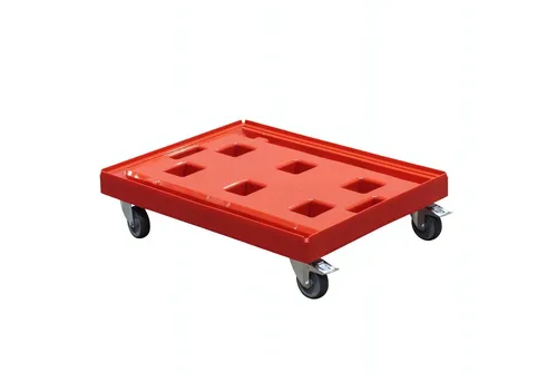 Logiplast Transportroller Gigant in Rot – 400 kg Traglast für Kisten - Der Logiplast Transportroller Gigant bietet höchste Flexibilität mit 2 Bremsen und 2 Lenkrollen. Ideal für Kisten bis 80 x 60 cm, robust und lebensmittelunbedenklich. Perfekt für Lager und Gastronomie.