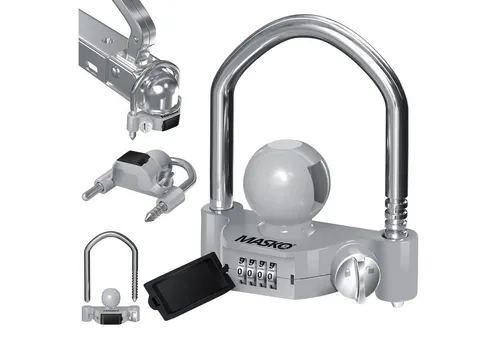 MASKO® Anhängerschloss mit 4-stelligem Zahlencode - Zubehör für Autoanhänger: Hochwertiges und sicheres Anhängerschloss mit einfachem Montageprozess, idealer Diebstahlschutz für Wohnwagen und Anhänger.