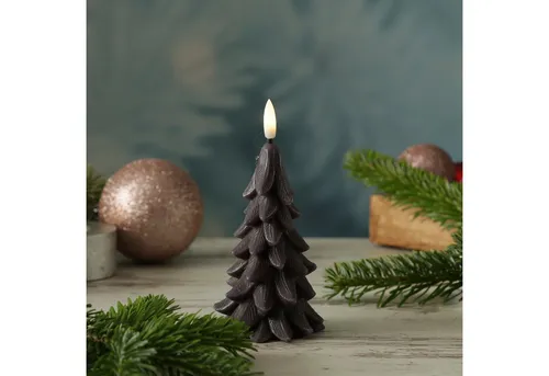 MARELIDA LED-Kerze Tannenbaum Weihnachtsbaum Baumform Echtwachs H: 16cm Timer grau