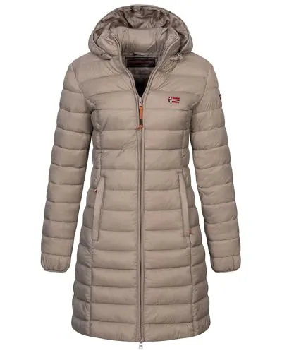 Geographical Norway Damen Winterjacke Steppmantel - Funktionsjacke aus hochwertigem Material, leicht und warm, ideal für kalte Tage mit abnehmbarer Kapuze und stylischem Design.