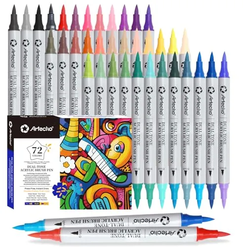 Artecho 72 Farben Acrylstifte – Doppelspitzen Fine Tip Marker für kreative Projekte