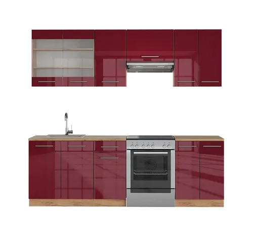Vicco Küchenzeile Fame-Line Eiche Rot Bordeaux 240 cm von Vicco