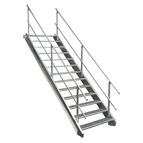 Stufen Stahltreppe mit beidseitigem Geländer/Breite 120 cm Geschosshöhe 195-260cm / Robuste Außentreppe/Wangentreppe/Stabile Industrietreppe für den Außenbereich/Inklusive Zubehör 13